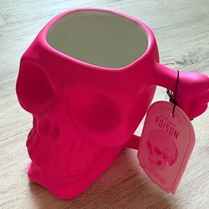 Sunday Morning Ceramics Hot Neon Pink Halloween Skull Mug NWT